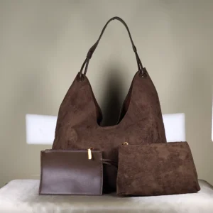 Brown Suede Hobo Shoulder Bag with Matching Pouches