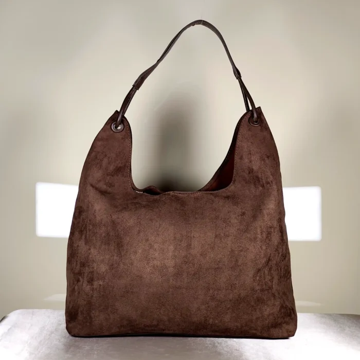 Brown Suede Hobo Shoulder Bag with Matching Pouches