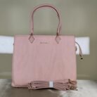 Blush Pink structured top handle office tote bag with detachable shoulder sling and gold-tone hardware