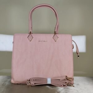 Blush Pink structured top handle office tote bag with detachable shoulder sling and gold-tone hardware