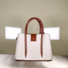 Christina & Olk women's structured top handle tote bag with scarf accent and detachable shoulder strap.