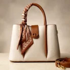 Christina & Olk women's structured top handle tote bag with scarf accent and detachable shoulder strap.