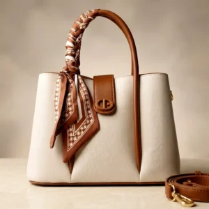 Christina & Olk women's structured top handle tote bag with scarf accent and detachable shoulder strap.