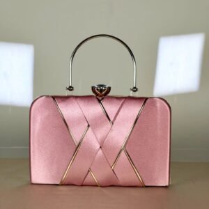 A sophisticated structured clutch bag featuring an elegant rectangular silhouette, decorative overlapping front detailing, and a sleek top handle. Perfect for adding a refined touch to evening and special-occasion outfits.