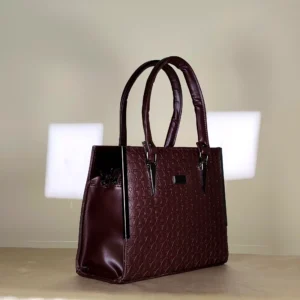 IMG_20260820_145614 Burgundy patterned top handle tote bag with dark handles and detachable sling strap
