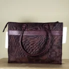 Dark brown large structured tote bag with double handles and detachable shoulder strap