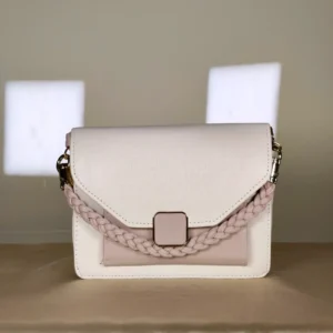 Ivory pink braided chain flap crossbody shoulder bag with adjustable strap
