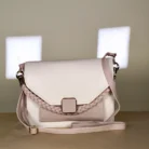 Ivory pink braided chain flap crossbody shoulder bag with adjustable strap