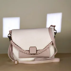 Ivory pink braided chain flap crossbody shoulder bag with adjustable strap