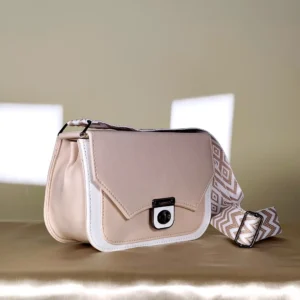 cream crossbody bag with adjustable printed shoulder strap