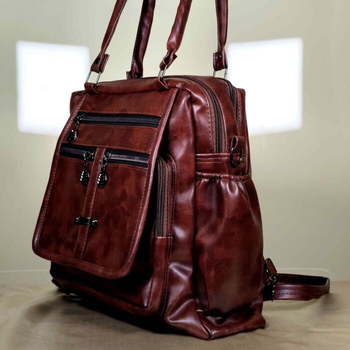 IMG_20260820_211911 Brown women’s convertible backpack and shoulder bag with multiple zip pockets